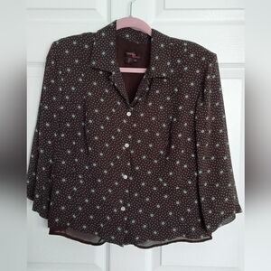Cynthia Howie Brown Polka Dot Silk Button-Down Blouse /Blazer